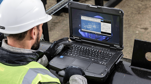 Worker using laptop